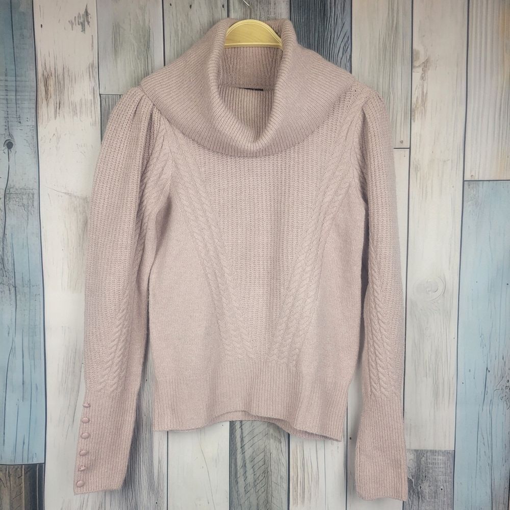 Tahari Pink Mauve Cowl Neck Chunky Cable Knit Sweater Size Medium